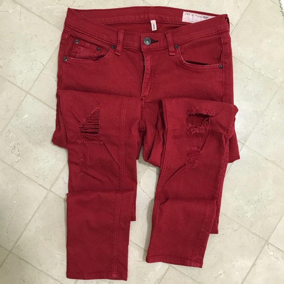 Rag & Bone Red Skinny Distressed Jean - 27 - Picture 2 of 11